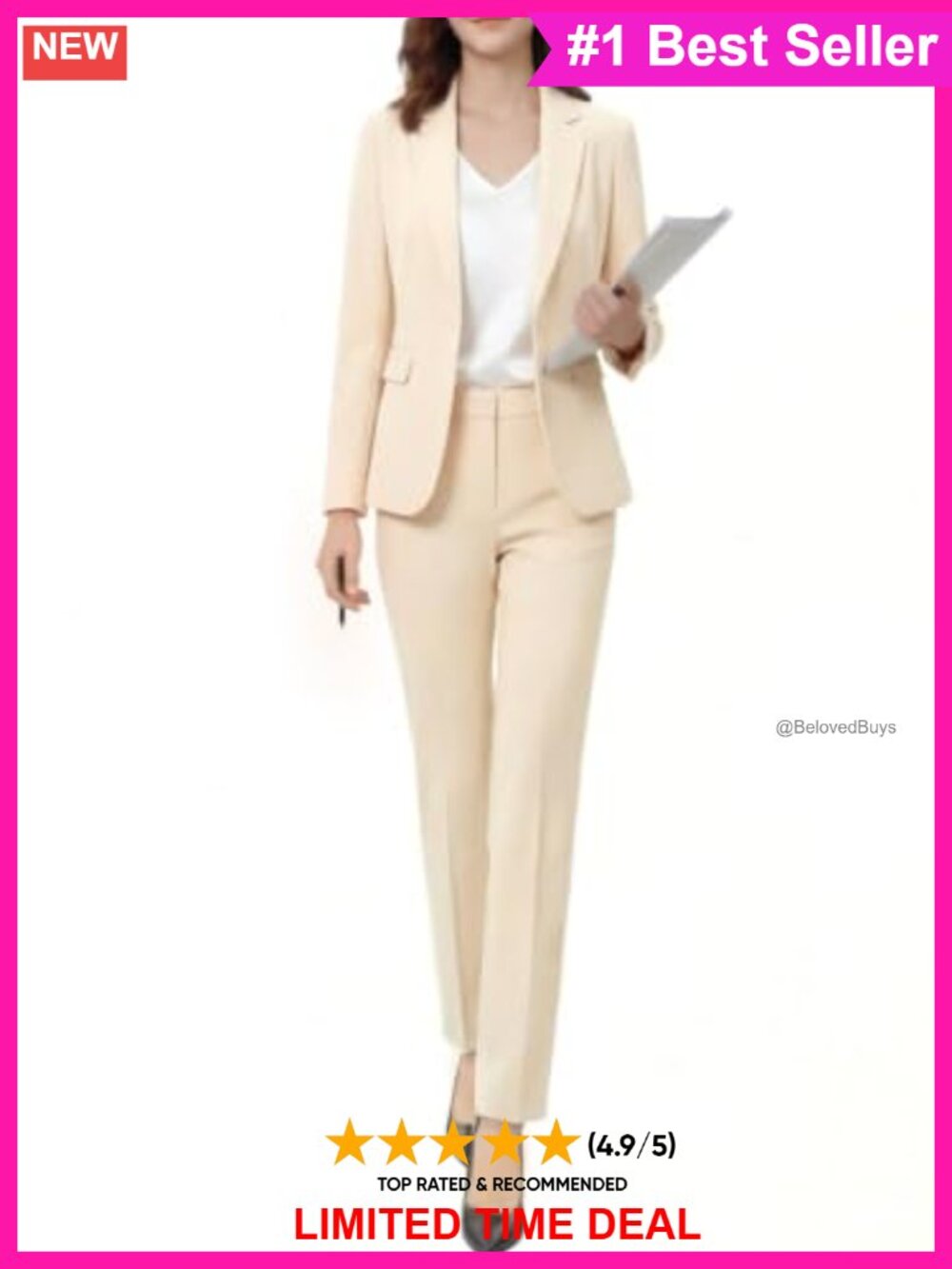 Women's Two Piece Pantsuit Wrinkle-Free Blazer Set Business Work Outfit